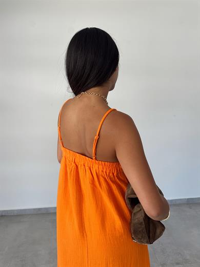 Helen Turuncu Müslin Askıları Ayarlanabilir Elbise