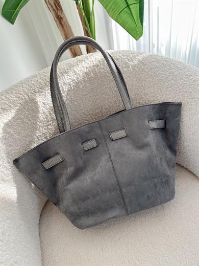 Helena Gri Süet Model El Ve Kadın Omuz Çantası