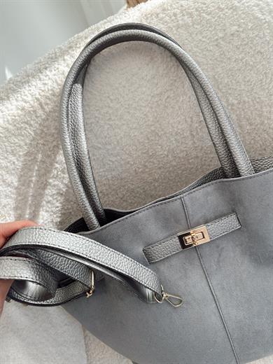 Helena Gri Süet Model El Ve Kadın Omuz Çantası