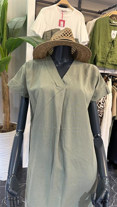 Henda Haki Kemer Detaylı V Yaka Elbise