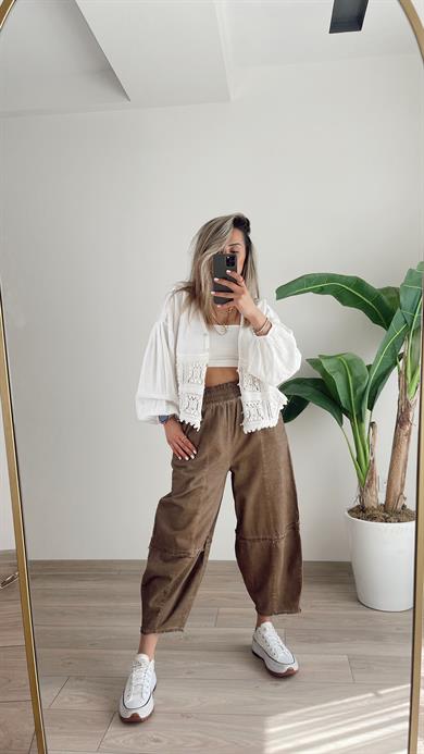 Hendy Kahve Yıkamalı Şalvar Pantolon