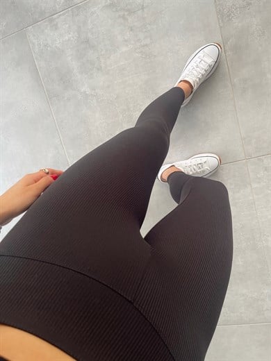 İçi Şardonlu Fitilli Siyah Tayt