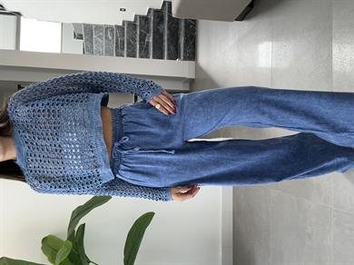 İndigo Beli Lastikli Yıkamalı Pantolon