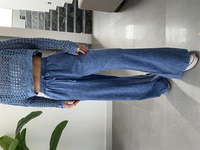 İndigo Beli Lastikli Yıkamalı Pantolon