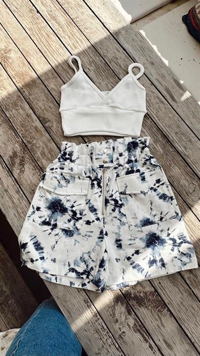 İndigo Desenli Şort