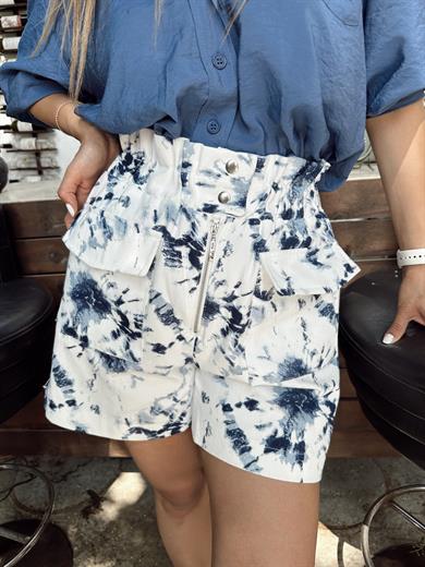 İndigo Desenli Şort