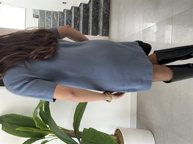 İndigo Dikiş Detaylı Triko Elbise