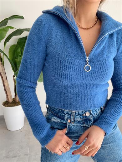 İndigo  Fermuarlı Ftilli Triko