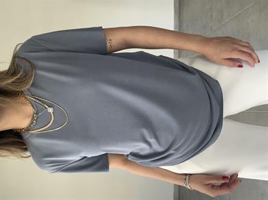 İndigo Modal Kumaş Bisiklet Yaka Tişört