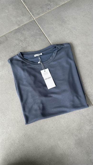 İndigo Modal Kumaş Bisiklet Yaka Tişört