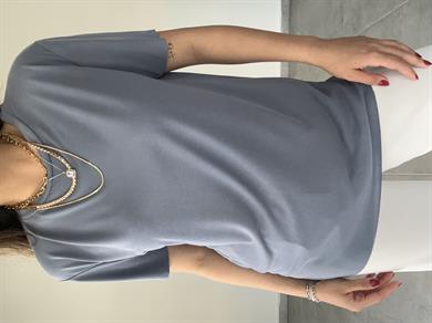 İndigo Modal Kumaş Bisiklet Yaka Tişört