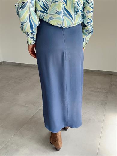 İndigo Saten Yırtmaç Detay Etek