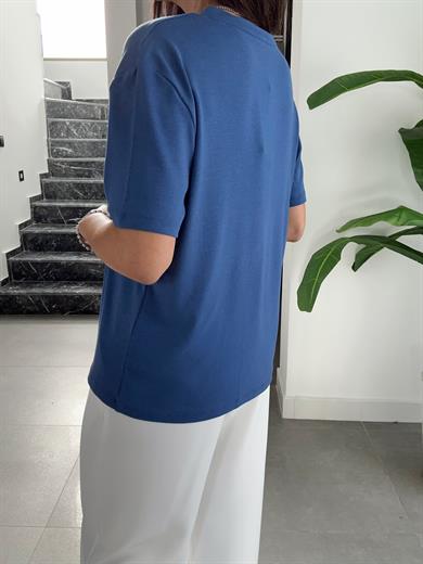 İndigo V Yaka  Basic Tişört