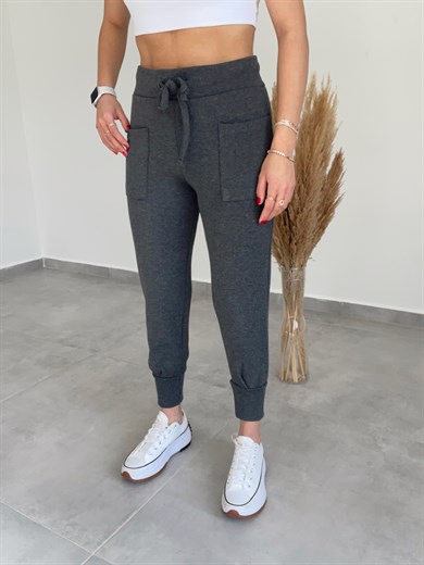 İp Bağlamalı Cep Detay Salaş Triko Eşofman Antrasit