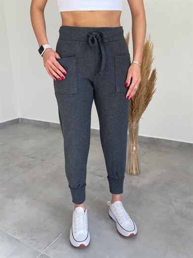 İp Bağlamalı Cep Detay Salaş Triko Eşofman Antrasit