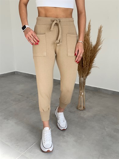 İp Bağlamalı Camel Cep Detay Salaş Triko Eşofman