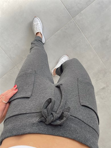 İp Bağlamalı Cep Detay Salaş Triko Eşofman Antrasit