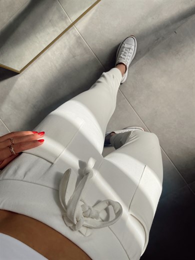 İp Bağlamalı Cep Detay Salaş Triko Eşofman Ekru&