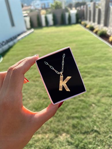 K Çelik Gold Harf Kolye