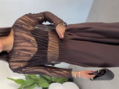 Kahve Ajurlu Triko Bluz