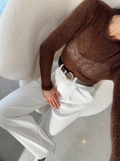 Kahve Ajurlu Triko Kazak