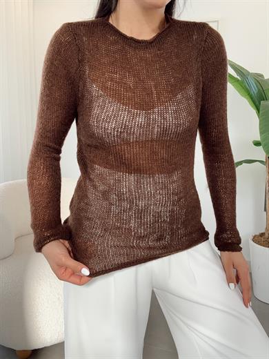 Kahve Ajurlu Triko Kazak