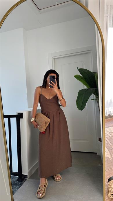 Kahve Arkadan Bağlamalı Elbise