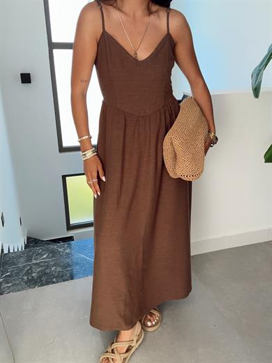 Kahve Arkadan Bağlamalı Elbise