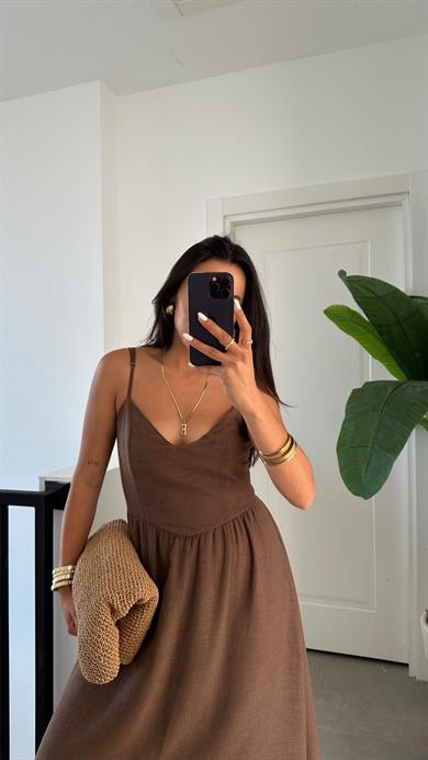 Kahve Arkadan Bağlamalı Elbise