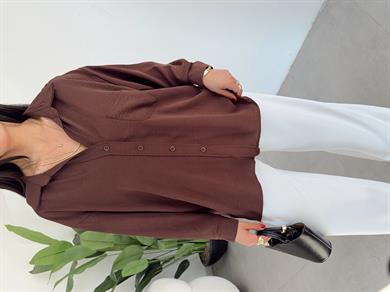 Kahve Ayrobin Cepli Oversize Gömlek