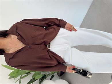 Kahve Ayrobin Cepli Oversize Gömlek
