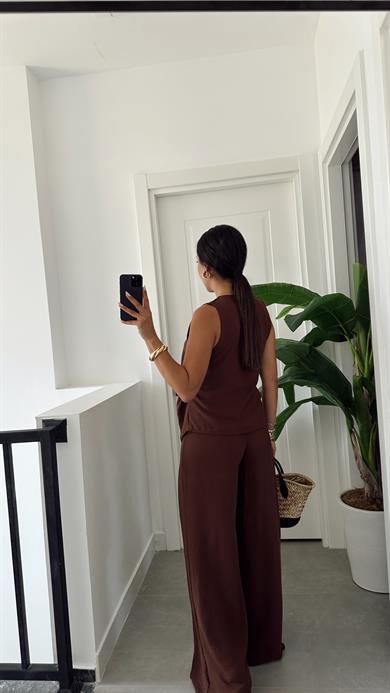 Kahve Ayrobin Kruveze Bağlamalı Pantolon Takım