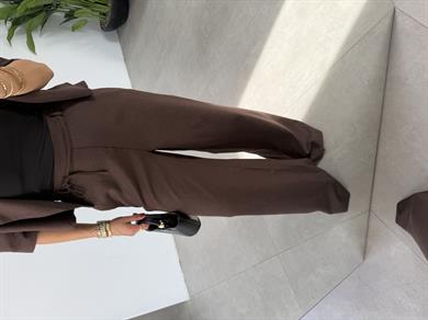 Kahve Bağcıklı Keten Karışımlı Pantolon