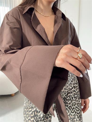 Kahve Bağlamalı Crop Gömlek