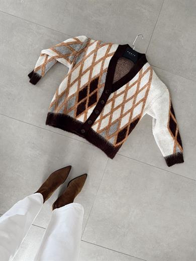 Kahve Baklava Desenli Hırka