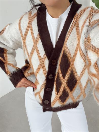 Kahve Baklava Desenli Hırka