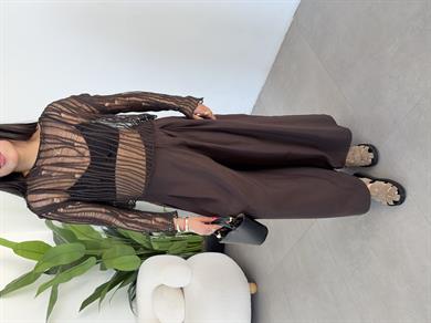 Kahve Beli Lastikli Pareo Pantolon