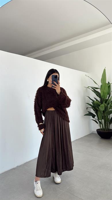 Kahve Beli Lastikli Saten Etek