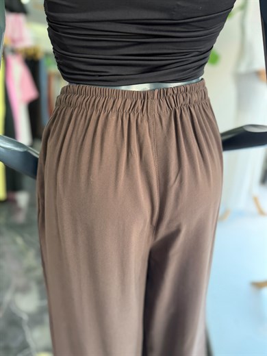 Kahve Beli Lastikli Tencel Pantolon