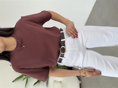 Kahve Bisiklet Yaka Cs T-Shirt