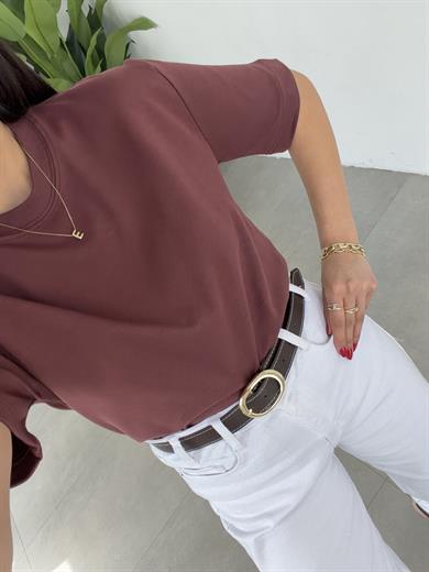 Kahve Bisiklet Yaka Cs T-Shirt