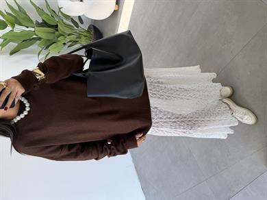 Kahve Bisiklet Yaka Salaş Triko Kazak