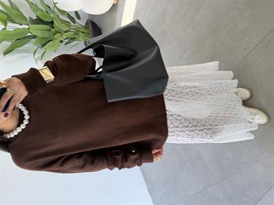 Kahve Bisiklet Yaka Salaş Triko Kazak