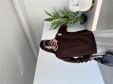 Kahve Bisiklet Yaka Salaş Triko Kazak