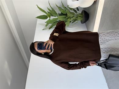 Kahve Bisiklet Yaka Salaş Triko Kazak