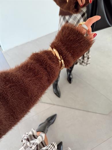 Kahve Bisiklet Yaka Triko Kazak