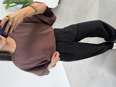 Kahve Bisiklet Yaka Yarasa Kol Bluz