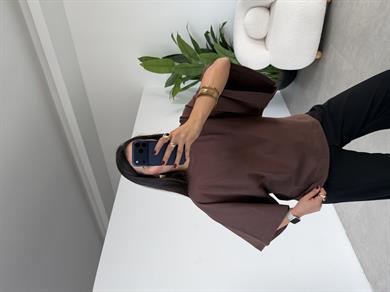 Kahve Bisiklet Yaka Yarasa Kol Bluz