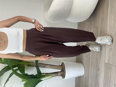 Kahve Bombeli Yandan Fermuarlı Pantolon