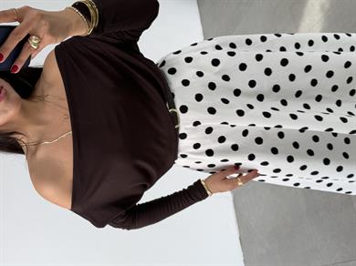 Kahve Buzzy Geniş Yaka Bluz